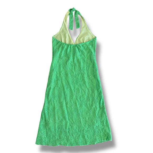 Y2K Vintage Glam Green Embroidered Floral Halter Dress Made in USA Size M - Picture 6 of 9